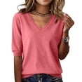 thumbnail image 2 of Short Sleeve Sweaters for Women V Neck Lightweight Knit Loose Cozy Summer Pullover Tops Blouses, 2 of 4
