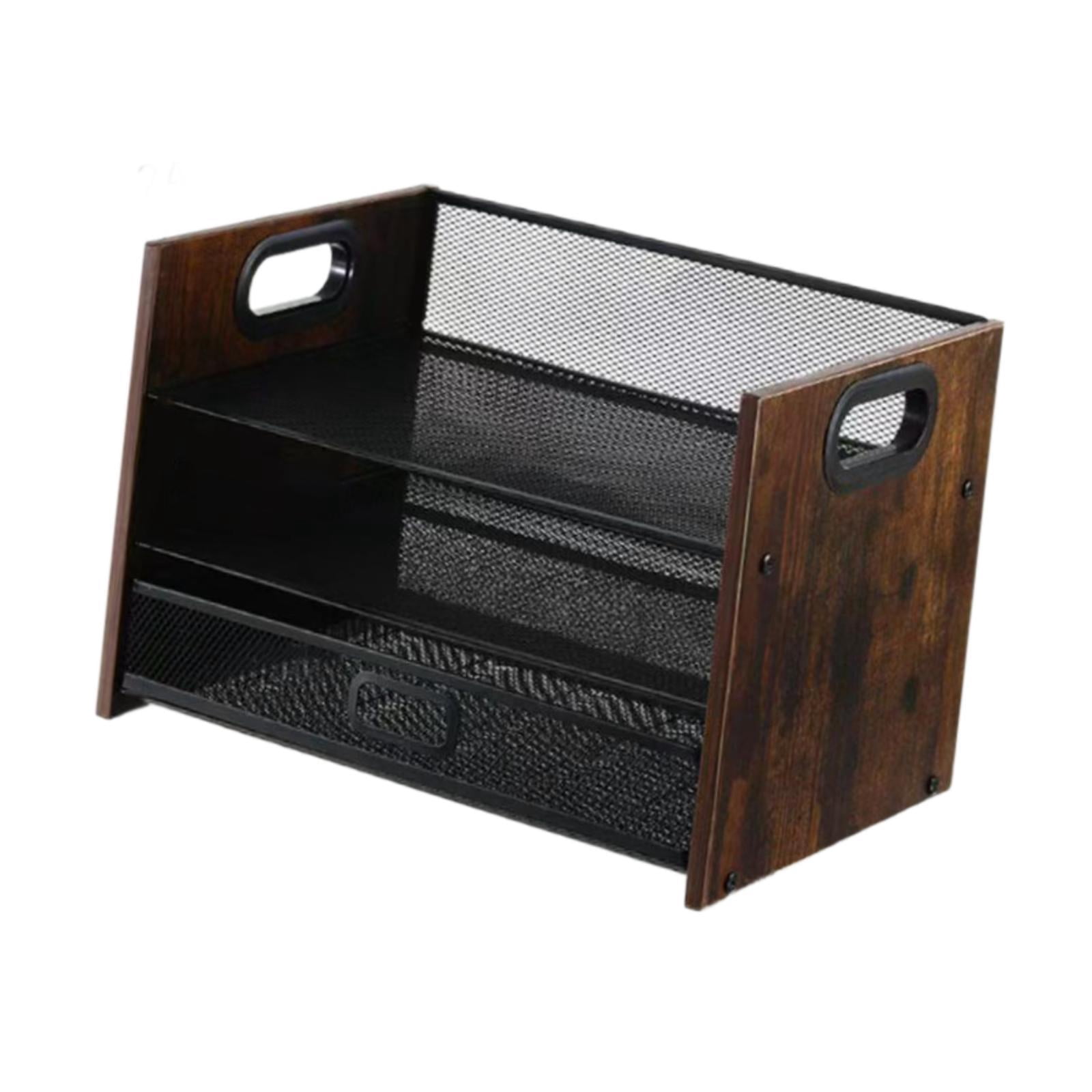 koolsoo Desktop File Organizer, Wood Desk Organizer, Tiered,Wooden Paper Tray with Handle for Home Papers Notebooks 3 Tier