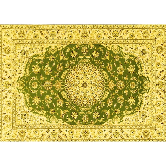 Ahgly Company Machine Washable Indoor Rectangle Persian Yellow Traditional Area Rugs, 5' x 7'