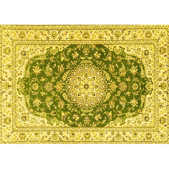 Ahgly Company Machine Washable Indoor Rectangle Persian Yellow Traditional Area Rugs, 8' x 12'