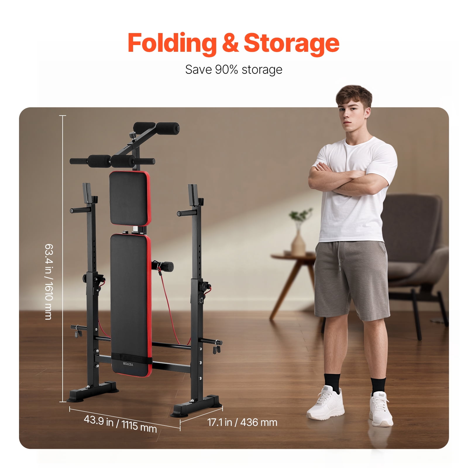 VEVOR Weight Bench, Multi-Functional Adjustable Weight Bench Press for Full Body Workout, 600lbs Exercise Sit up Bench for Home Gym Strength Training, Flat Bench with Quick Folding
