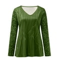 thumbnail image 4 of T-shirts pour Femmes Imprimé Col en V Manches Longues Blouse Tops Automne Femmes Tendance Vert Armée m, 4 of 4