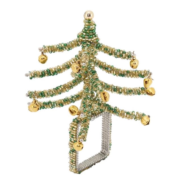 Saro Lifestyle Beaded Napkin Rings with Christmas Tree Design - Set of 4