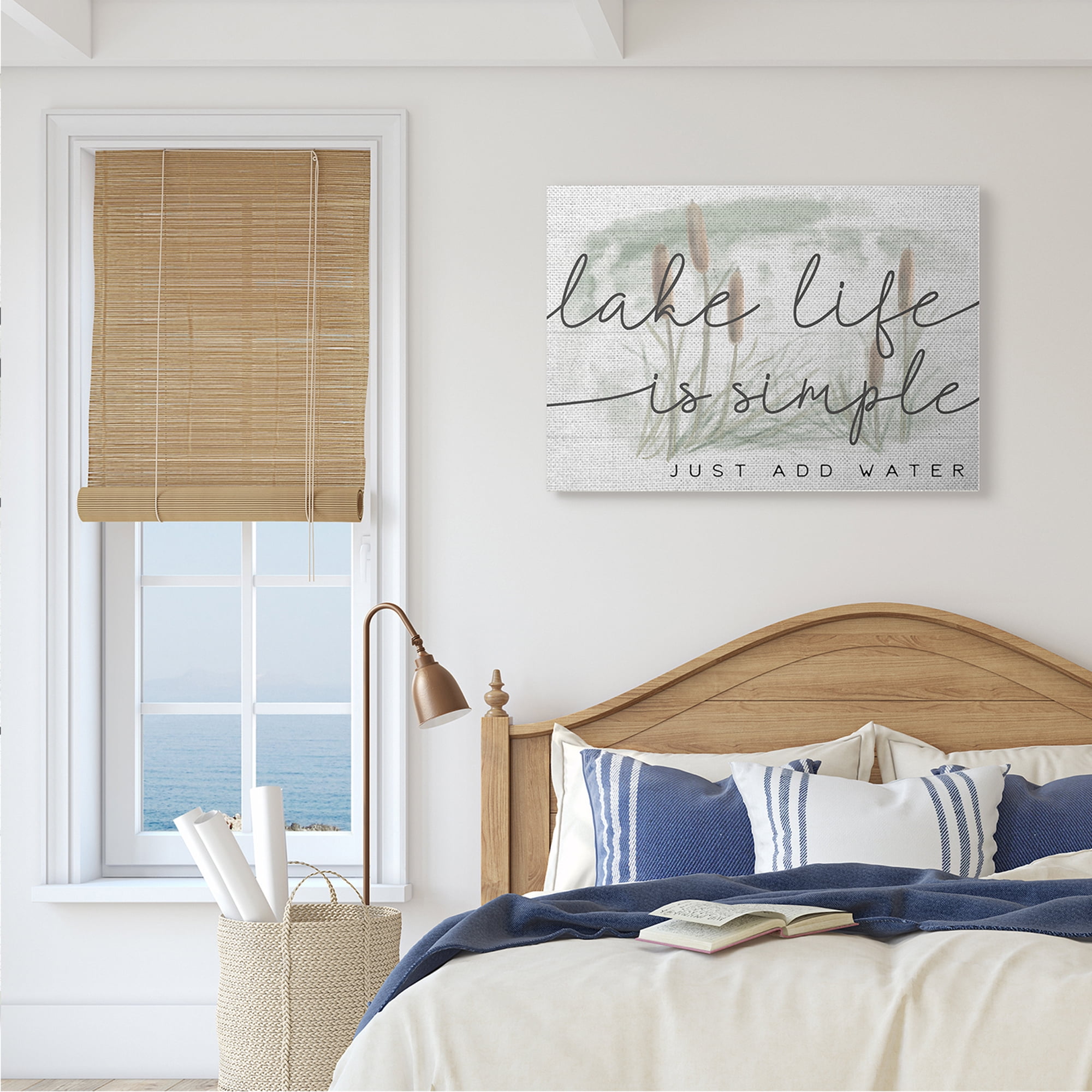 Stupell Industries Lake Life Simplicity Phrase Cattail Water Plants Inspirational Painting Gallery Wrapped Canvas Art Print Wall Art, 24 x 30