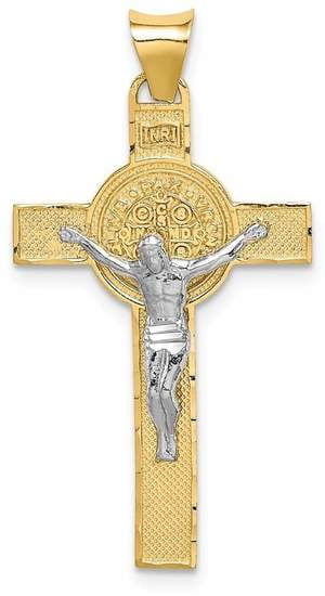 Crucifix Medium Catholic Cross Open Style in 14k Solid Two Tone Gold Reversible 
