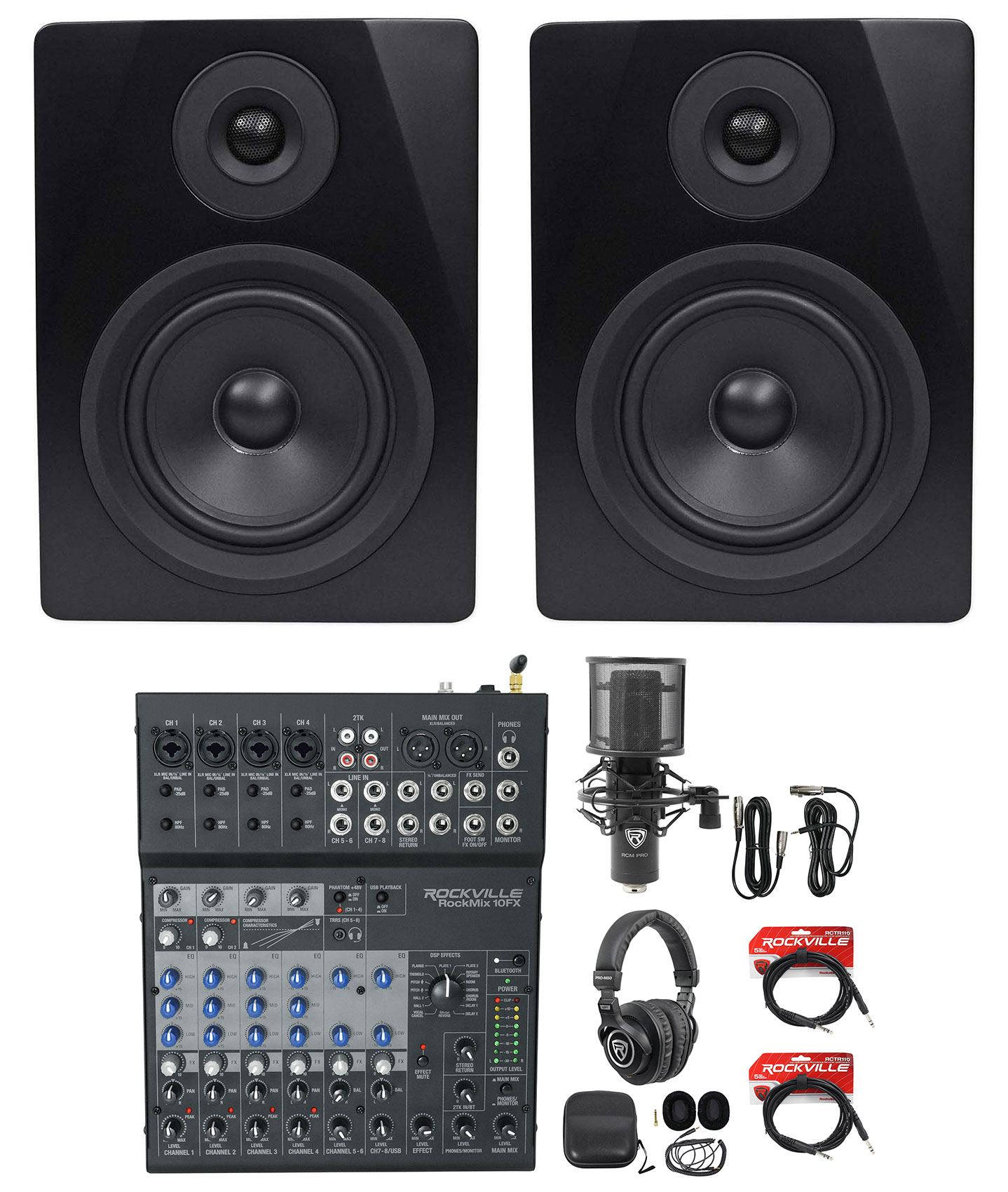 Rockville Home Recording Studio Kit w/ Monitors+Mixer/Interface+Mic