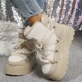 thumbnail image 3 of HEWUQI Women's Platform Winter Snow Boots Waterproof Lace up Plush Lined Non Slip Pearl Strap Warm Comfortable Slip on Ankle Booties White Size 8, 3 of 6