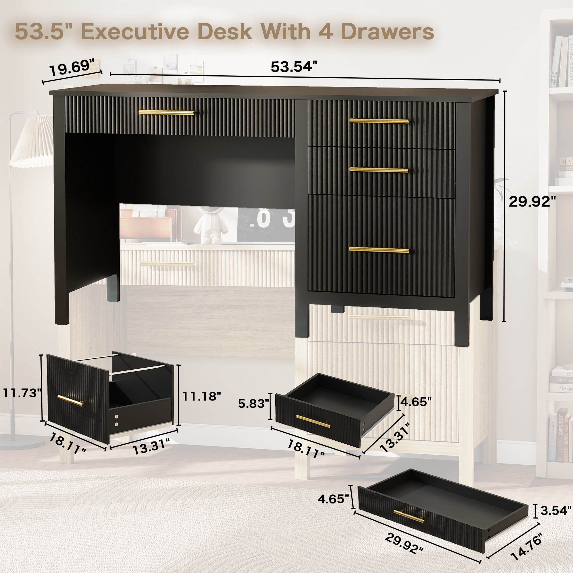 53.5" Executive Desk with Drawers, Home Office Desk with File Cabinet,Computer Desk Writing Workspace for Work Study