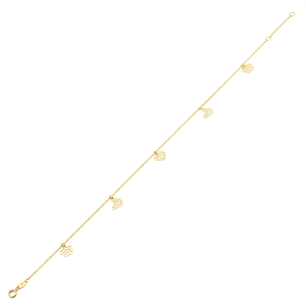 LOVEBLING 10K Yellow Gold .50mm Diamond Cut Rolo Chain w/Flower, Butterfly, Heart pendants Anklet Adjustable 9"-10" (#13)