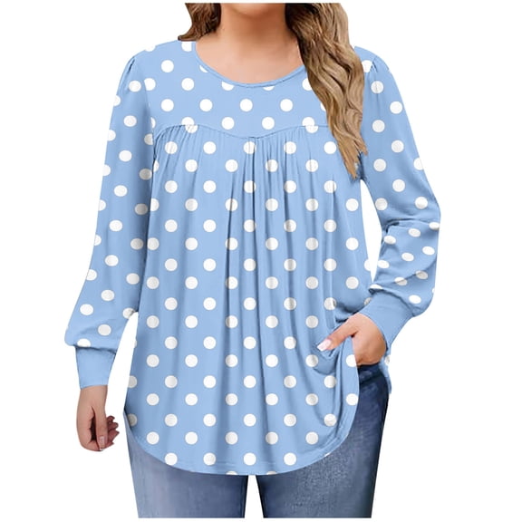 QQAMB Womens Tops Plus Size Crewneck Novelty Printed Long Sleeve Shirts Tunics Fall Casual Pullover Loose Basic T-Shirt