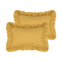 Unique Bargains Triple Ruffle Bedding Pillow Shams Set of 2 with Envelope Closure Yellow Queen