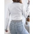 thumbnail image 5 of Women Casual Color Block Stripe Ribbed Crew Neck Slim Cropped Long Sleeve Knit Pullover Sweater White S, 5 of 10