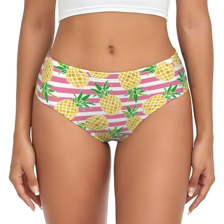 Womens Underwear - Cute Pineapple Pink Stripe No Show Seamless Underwear for Women  Soft Stretch Womens Panties  Hipster Ladies Panties Bikini Underwear Briefs