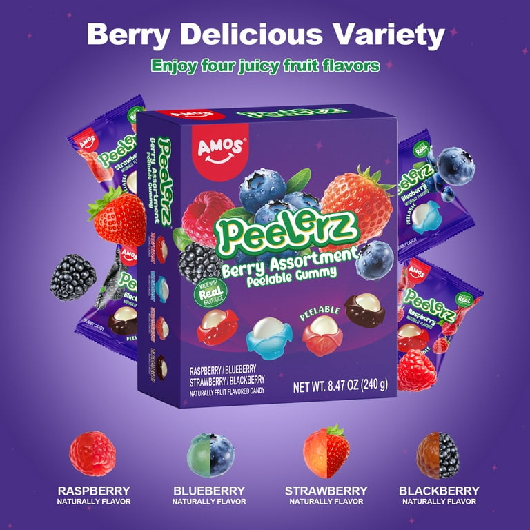 AMOS, Peelerz Variety Candy Packs, Berry Mixed Peelable Gummy 8.47