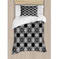 thumbnail image 1 of Trellis Duvet Cover Set Twin Size, Antique Artwork of Monochrome Squares with Stripes on a Dark Background, Decorative 2 Piece Bedding Set with 1 Pillow Sham, Charcoal Grey White, by Ambesonne, 1 of 3