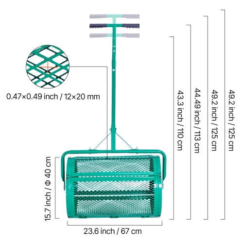 24 Inch Dual-Purpose Push & Tow Compost Spreader, 4-Height Adjustable Steel Handle, 2.66 Cu.Ft Large Capacity Mesh Roller for Lawn Fertilizer Peat Moss
