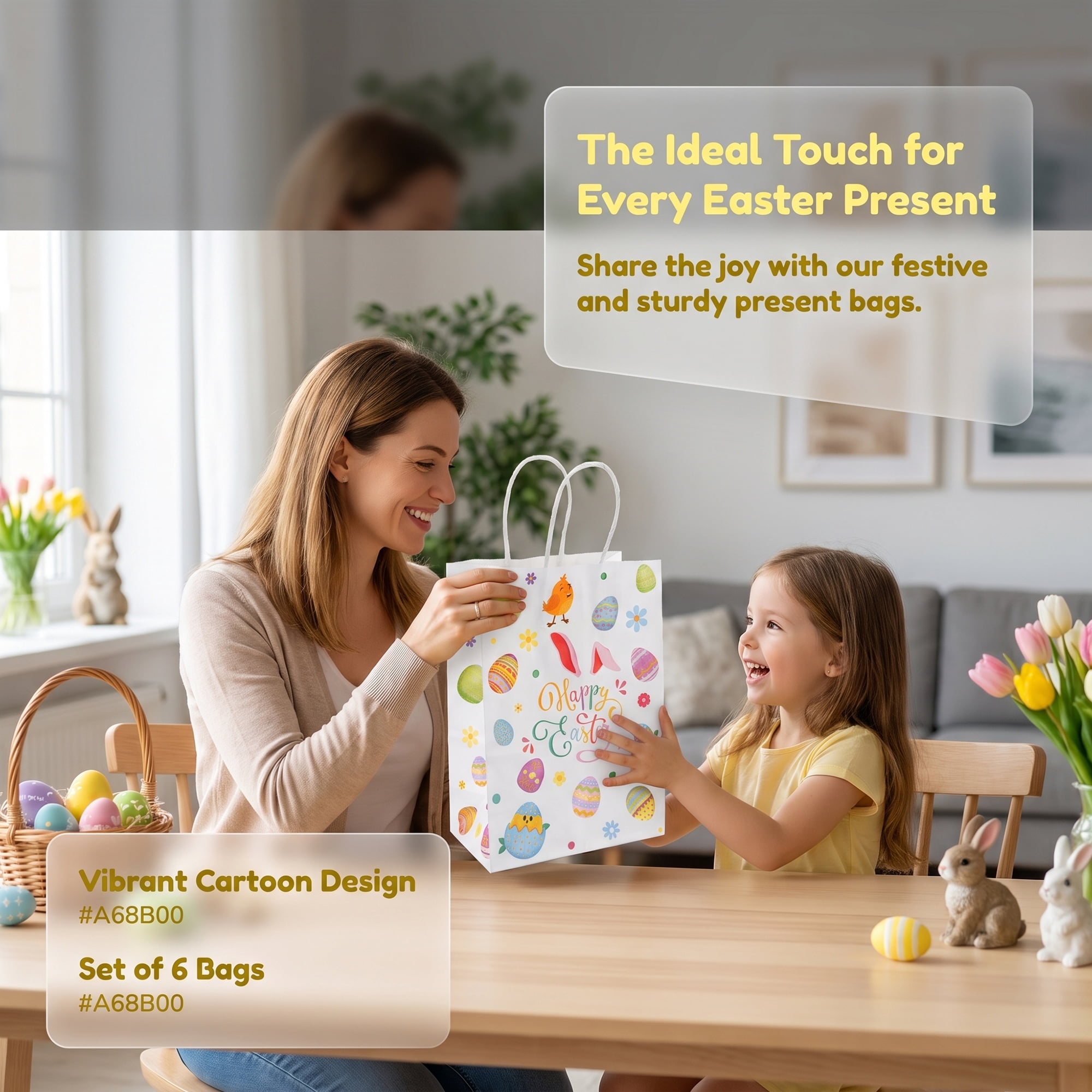Unique Bargains 6Pcs Candy Goodie Gift Bags Rabbit Ears Easter Eggs 5.9" x 3.1" x 8.3"