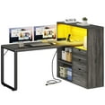 thumbnail image 4 of Dextrus L Shaped Desk with Power Outlets & LED Lights, Computer Desk with 3 Drawers and 3 Storage Shelves, White Office Desk Corner Desk for Home Office, Gray, 4 of 8