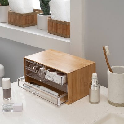 3 Tier 4 Drawer Bamboo Cosmetic Organizer