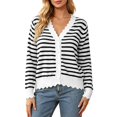 thumbnail image 3 of Lixiuxyad ‌Women's V-Neck Striped Knit Cardigan Long Sleeve Button-Front Summer Knit Tops,White, 3 of 5