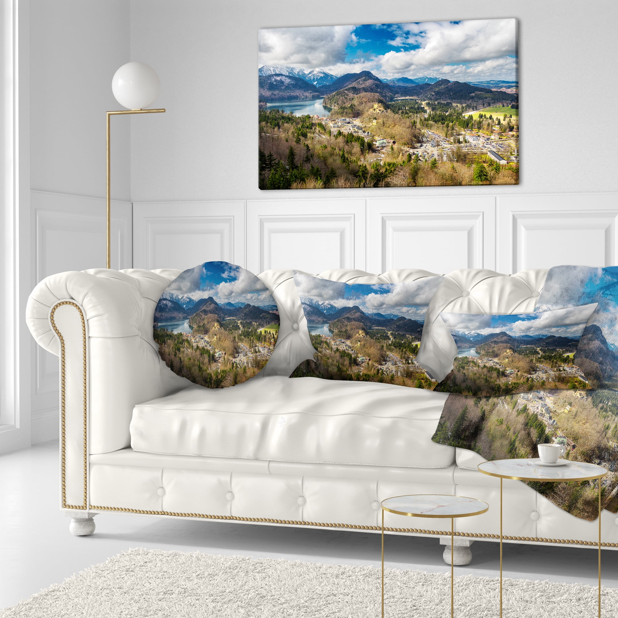 Designart Alps and Lakes on Summer Day - Landscape Printed Throw Pillow - 12x20