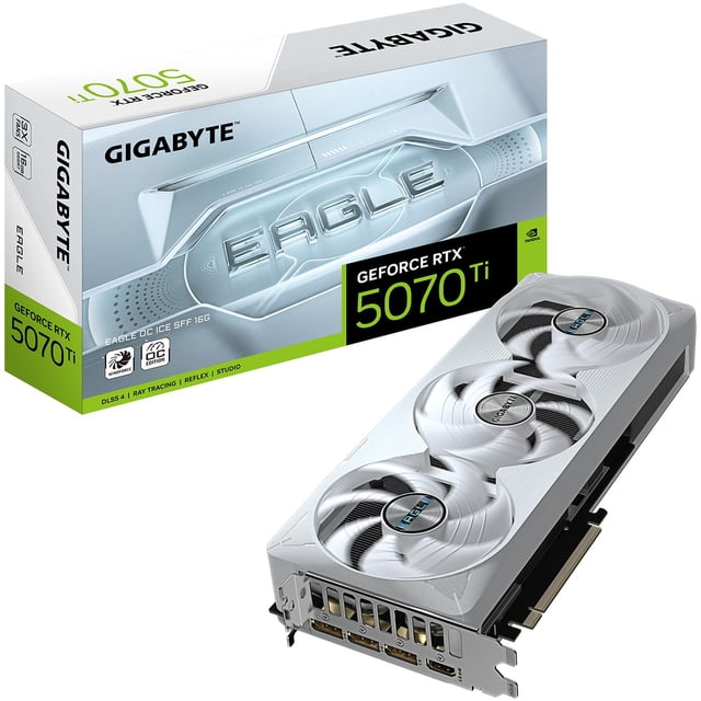 Tarjeta de Video GIGABYTE NVIDIA GeForce RTX 5070 Ti EAGLE OC ICE SFF 16GB GDDR7 3 Fan DLSS 4 RGB PCI Express 5.0 IA