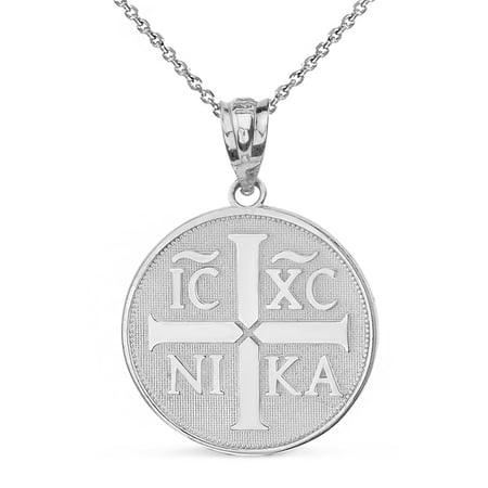 Solid Gold Christian Symbol ΙϹ ΧϹ ΝΙΚΑ Jesus Christ Conquers (10K White Gold Pendant with 22 chain)