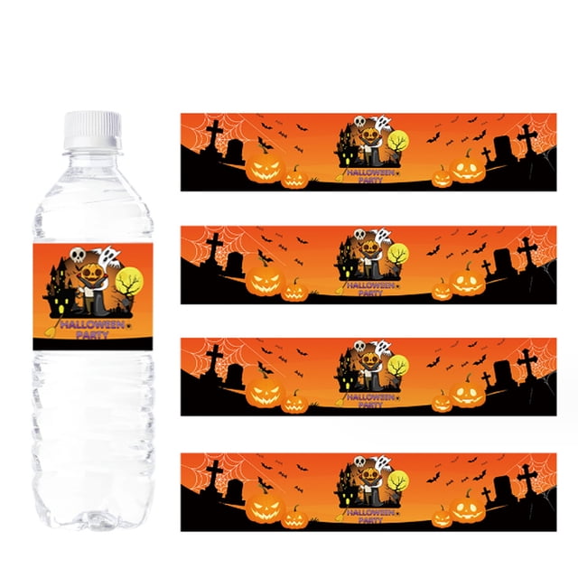 24 etiquetas impermeables para botellas de agua para decoraciones de fiesta de Halloween, pegatinas de truco o trato, suministros para fiestas de Halloween