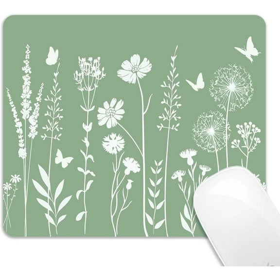 Cute Mouse Pad Mat, Green Flower Sage Plant Mouse Pad, Anti-Slip Rubber Base Office Decor Mice pad Aesthetic Mousepad for Computer & Laptop, 9 x8 inch, Minimalist Mint White Leaves