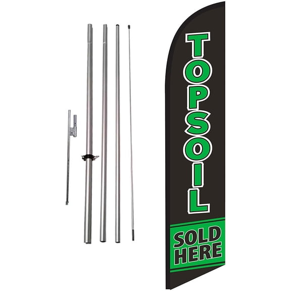 Topsoil Sold Here Advertising Feather Banner Swooper Flag Sign with Flag Pole Kit and Ground Stake for Businesses, Patriotic Theme