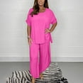 thumbnail image 2 of Womens Pants Sets Cool Silk Lightweight Plus Size Short Sleeve Crewneck Top & Wide Leg Trousers Flowy Suits S-5XL (5X-Large, Hot Pink), 2 of 5