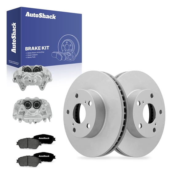 AutoShack Front Vented Coated Brake Rotors   Premium Ceramic Pads   Calipers 8-PC Brake Kit Replacement for 2005-2011 Toyota Tacoma 2013-2015 Toyota Tacoma ArmorStop 10.83" (275 mm)