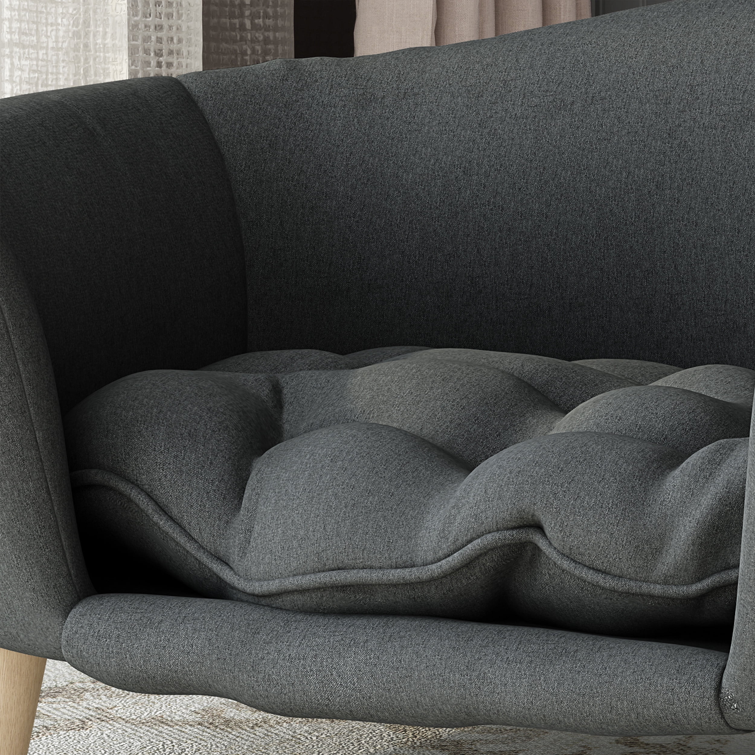 Noaman Small Dog Bed with Birch Wood Legs, 30.25 x 21.75 x 14 Inches Plush Tufted Cushion Pet Bed for Small Dogs 11-25 lbs, Mid-Century Modern Design, Dark Gray