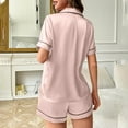 thumbnail image 5 of Horkkom Silk Pajamas for Women 2 Piece Short Sleeve Tops Elastic Waist Shorts Loungewear Summer Button Down Satin Pjs with Pocket Pink S, 5 of 6
