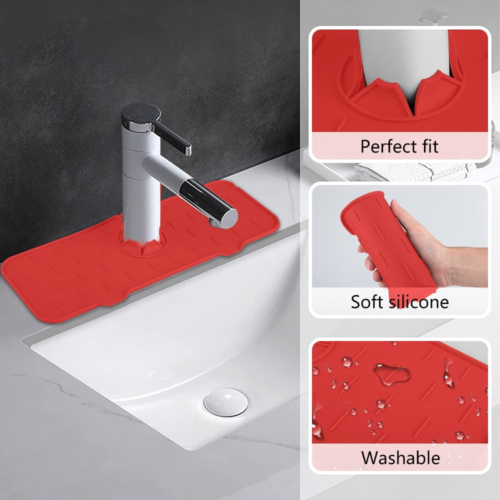 Amyandone Faucet Mat for Kitchen Sink, Silicone Faucet Handle Drip Catcher  Tray, Drying Mat as Sponge and Soap Holder with Lateral Inflow for Kitchen