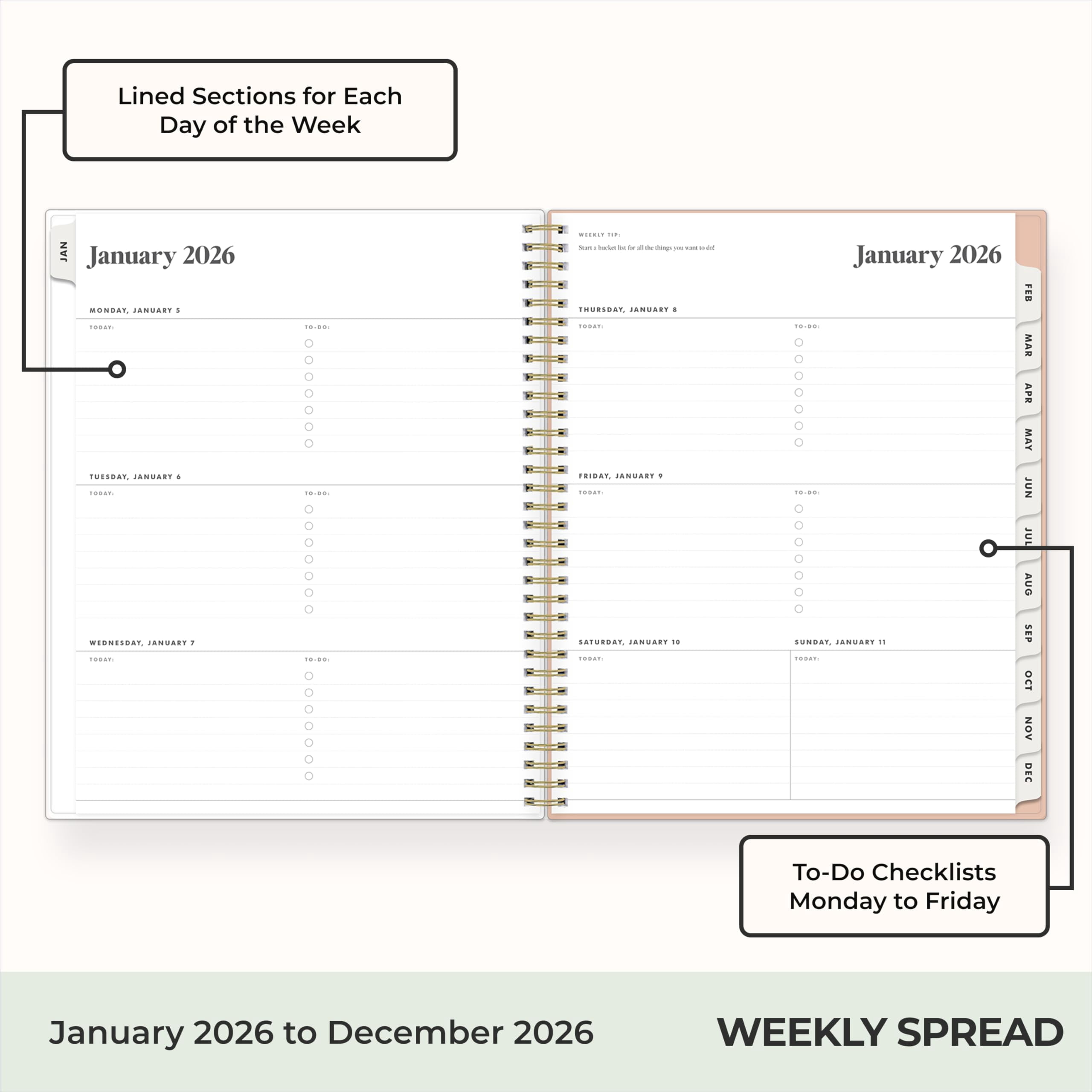 Blue Sky The Everygirl 2026 Weekly and Monthly Planner Calendar, January 2026 - December 2026, 8.5" x 11", Flexible Cover, Durable Twin Wire Binding, Storage Pocket, Stickers, Bengala Desert Rose