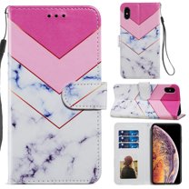 Wallet Case for iPhone X 5.8 inch, iPhone XS Cover with Card Holder, Allytech Lightweight PU Leather Durable TPU Inner Anti-Scratch Magnetic Clasp Kickstand Detachble Hand Strap Case,Pink White Marble