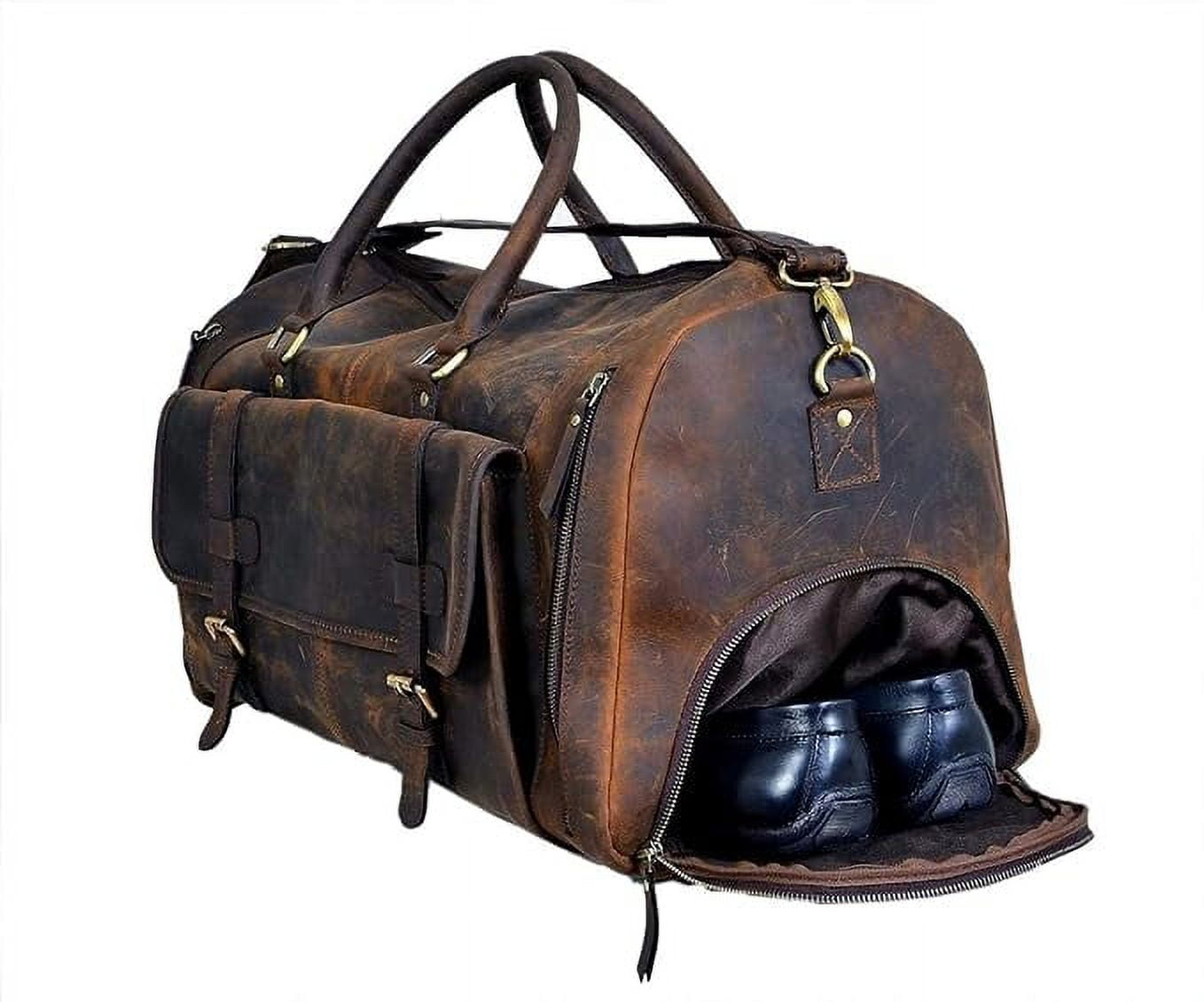 RUZIOON 24 Inch Genuine Leather Duffel | Travel Overnight Weekend Leather Bag | Sports Gym Duffel for Men (Dark Brown)