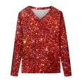 thumbnail image 6 of Womens Sequin Tops Fashion Casual Blouses Sparkly V Neck Shirts Holiday Party Shimmer Long Sleeve Dressy Top Red S, 6 of 6