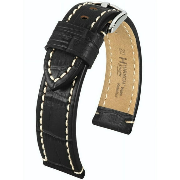 Hirsch Knight Alligator-Design Genuine Leather Watch Strap - Black - L - 28mm