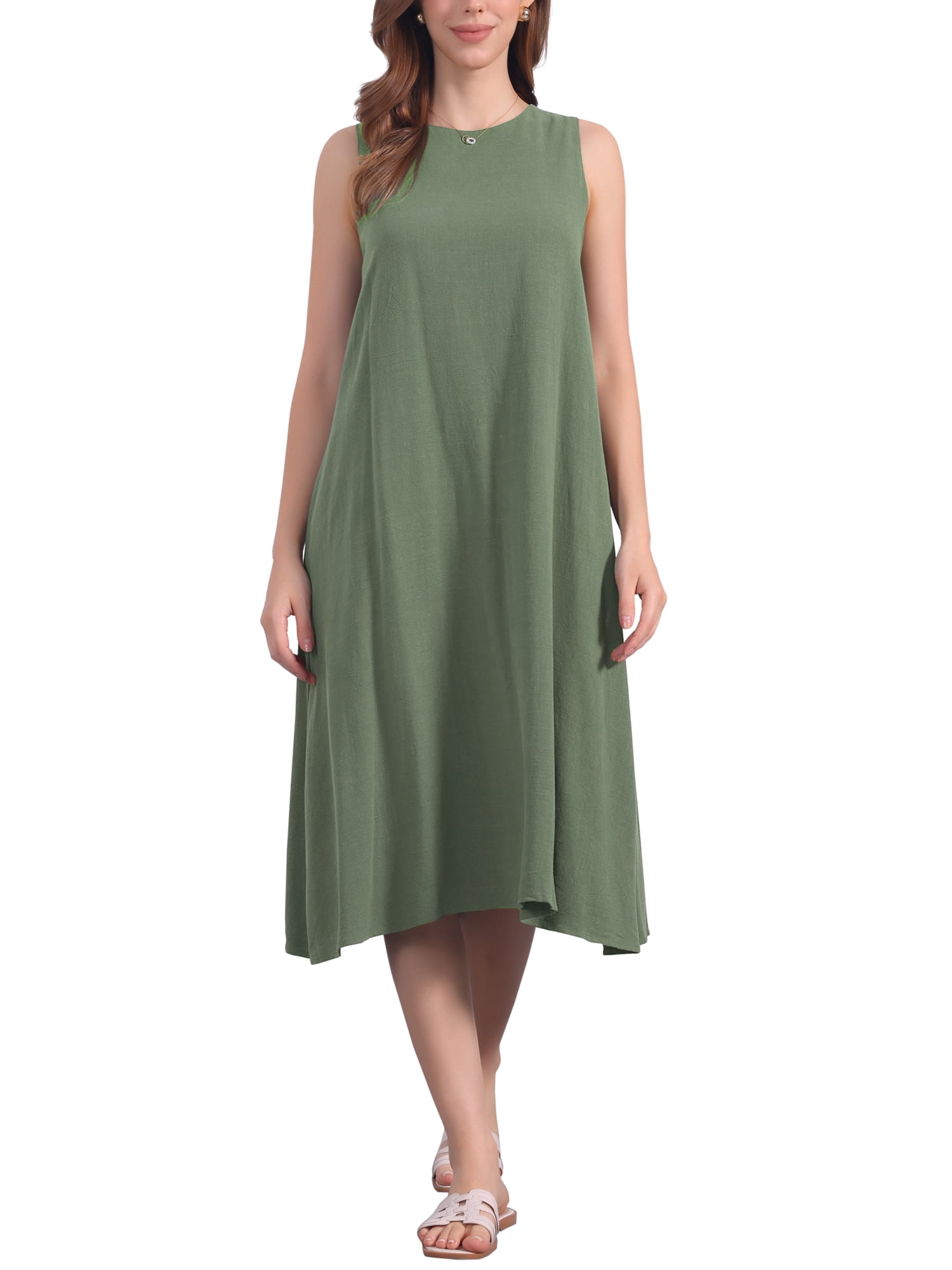 DARING DIVA Linen Sleeveless Dress M Green