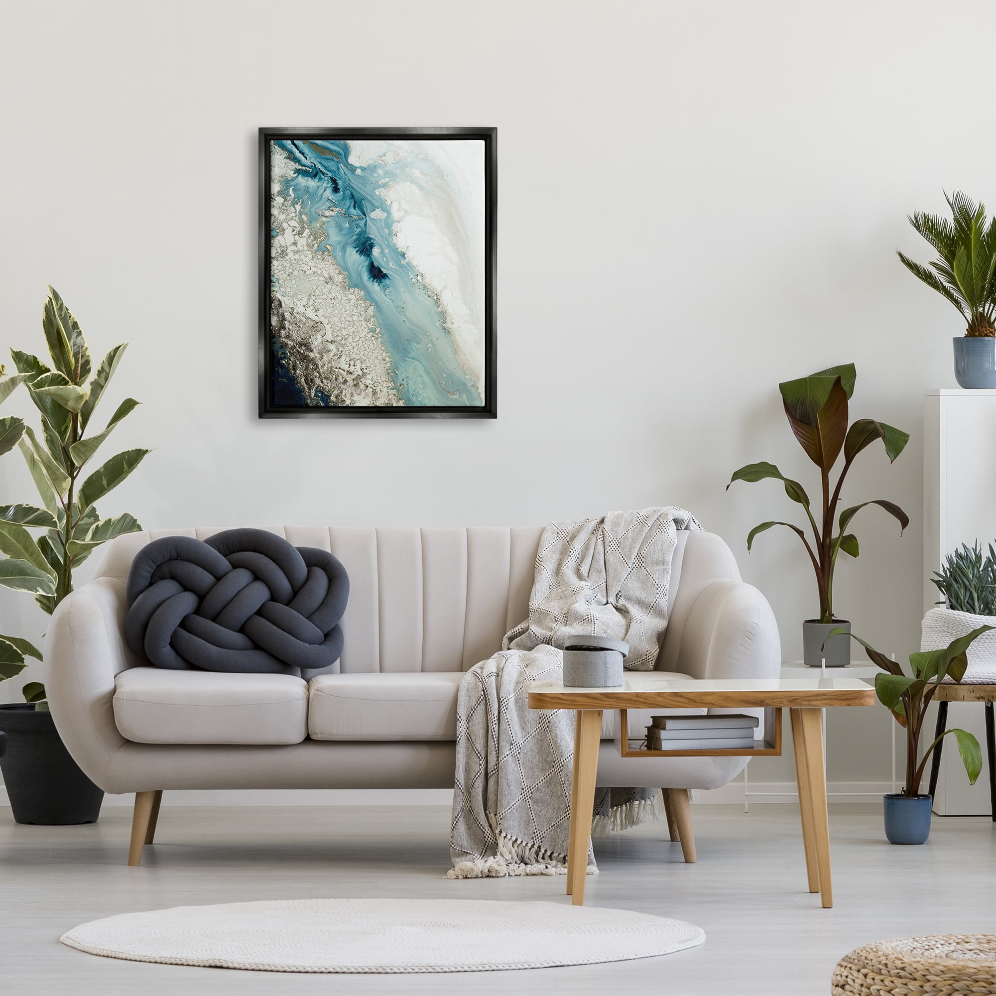 Stupell Industries Glam Blue Geode Abstract Painting Black Floater Framed Canvas Art Print Wall Art, 25 x 31