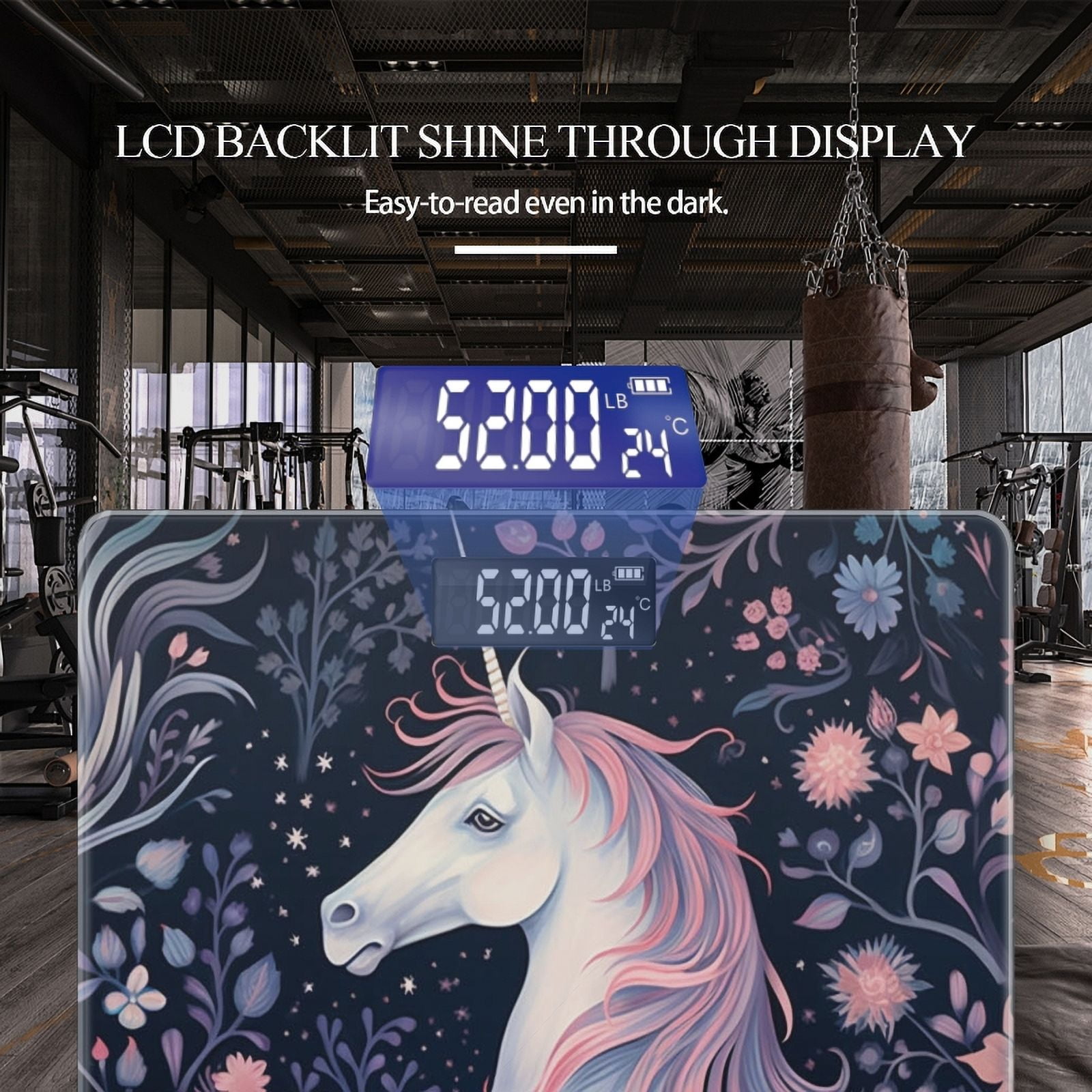 High Precision Body Weight Scale Smart Bathroom Scales with Large LCD Display(400lbs),Decorative for Bedroom-Unicorn In Magical Forest With Pink And Blue
