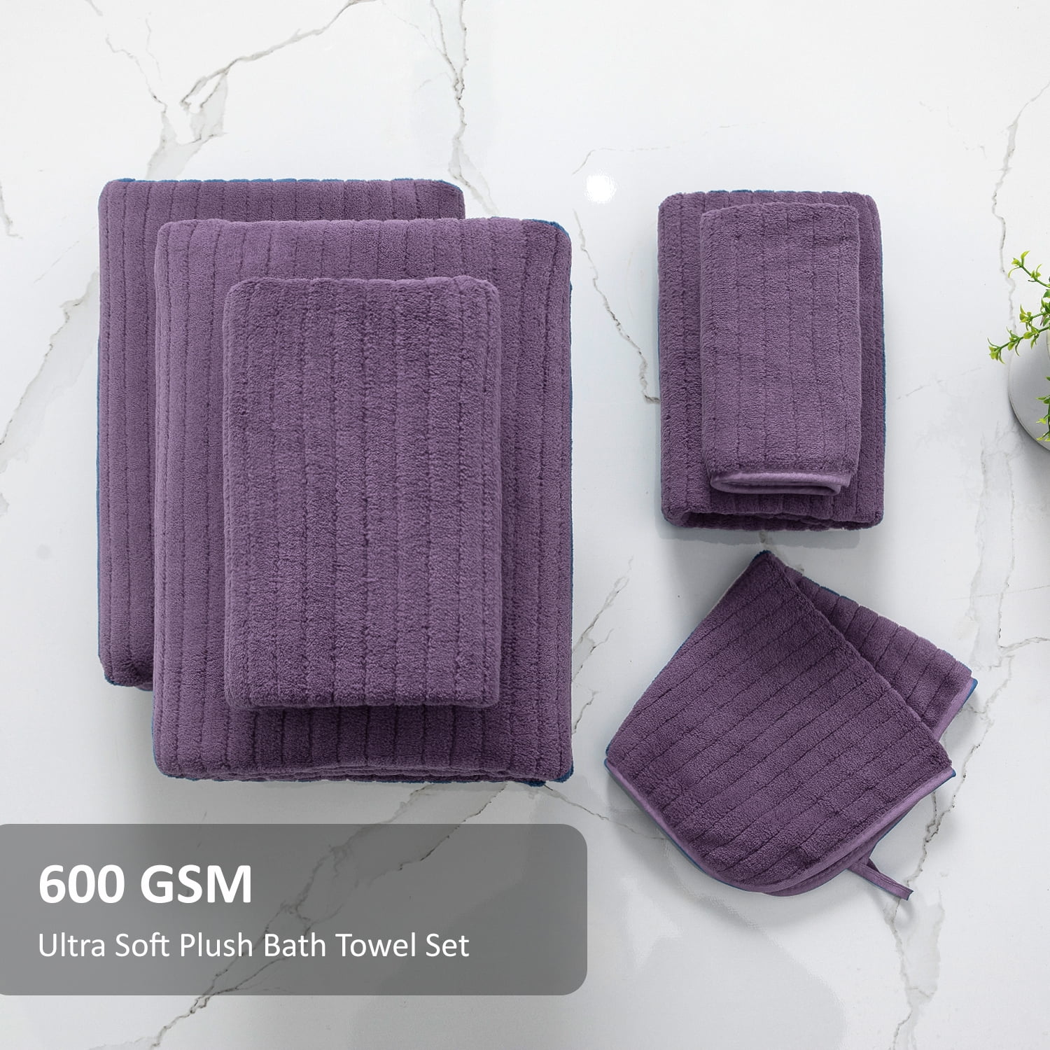 Covina Home 4 Pack Dark Purple Bath Towel Set Microfiber Bathroom Towel Set Ultra Soft Plush Oversized Towels Adult Luxury Bath Sheet
