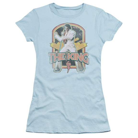 Elvis Presley Distressed King S/S Junior Women's T-Shirt Sheer-Light Blue