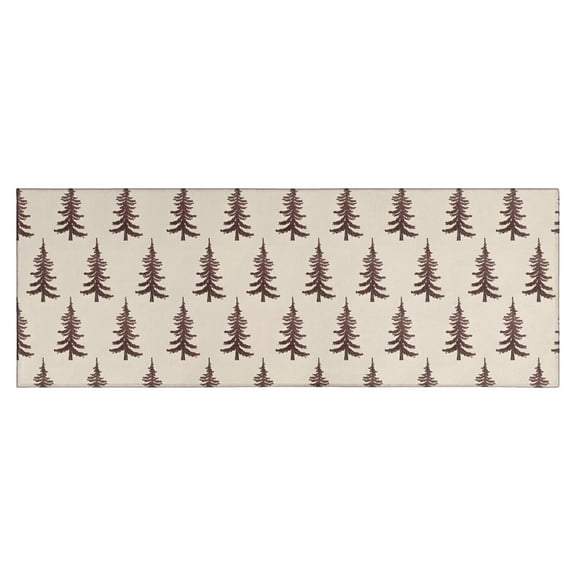 Brown Christmas Tree Pattern Kitchen Rug Mat,Kitchen Runner Rugs Non Skid Washable,Decorative Kitchen Floor Mats for Kitchen,Sink,Laundry,17"X47"