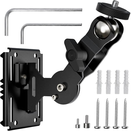 Universal Adjustable Metal Mounting Bracket for Solar Panels & Trail Cameras 1/4 -20 Screw Base Dual Mounting Options (Screw or Strap) Heavy-Duty Outdoor Holder with Tools & Replacement Screws