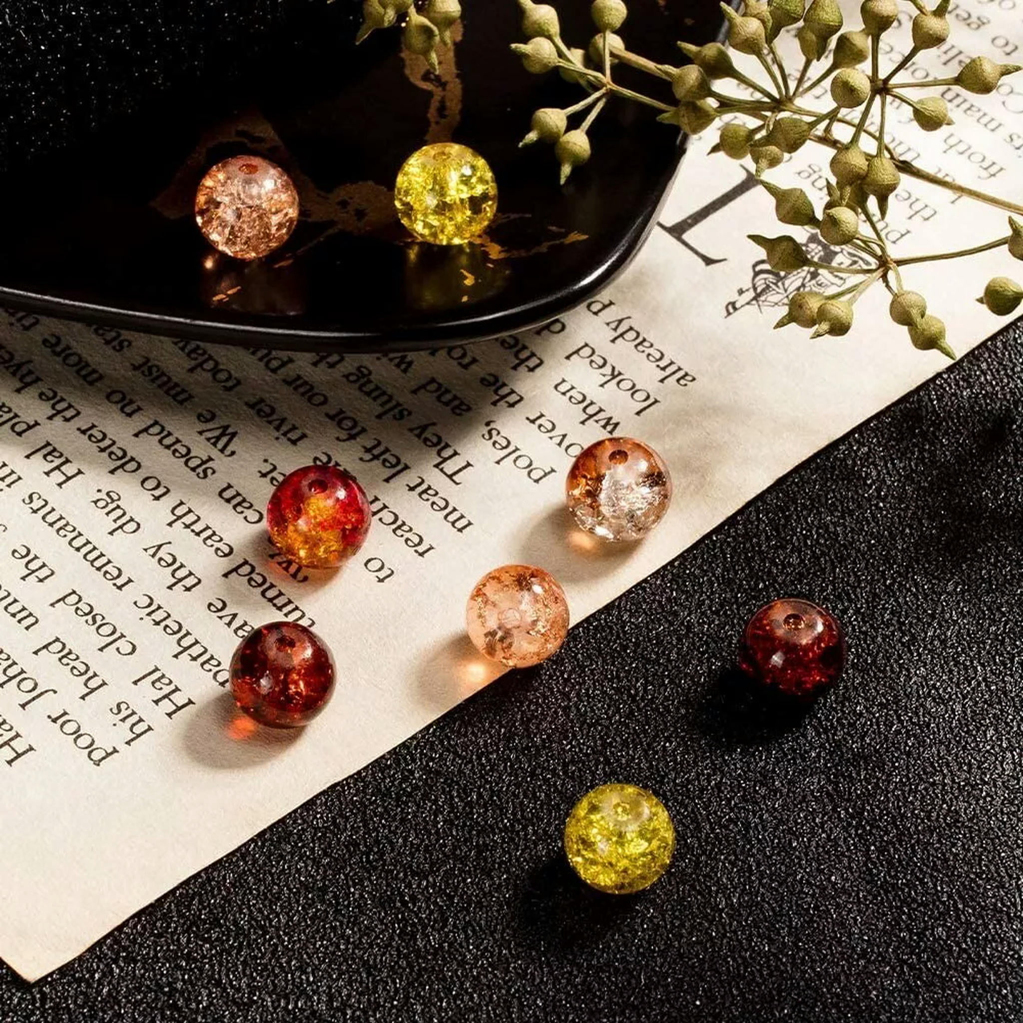 U8MO Crackle Glass Beads 8mm Amber Brown Mixed Ombre Bulk Jewelry Supplies Mix 200pcs