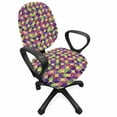 thumbnail image 1 of Geometrical Office Chair Slipcover, Circles Pattern with Colorful Sphere Motifs Rounded Shapes, Protective Stretch Decorative Fabric Cover, Standard Size, Pale Fuchsia Lime Green Quartz, by Ambesonne, 1 of 5