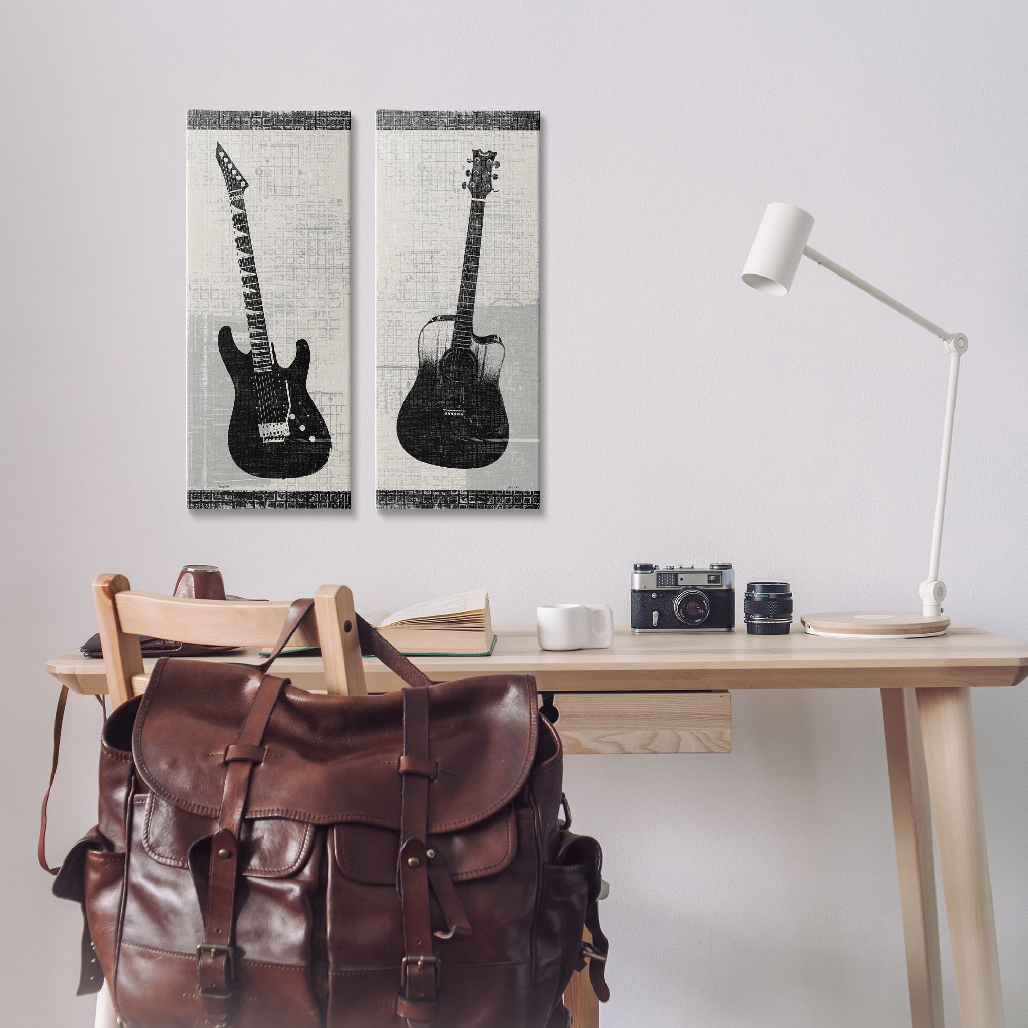 Stupell Industries Electric Acoustic Guitar Entertainment Painting Wrapped Canvas Art Print Wall Art, 10 x 24, Set of 2